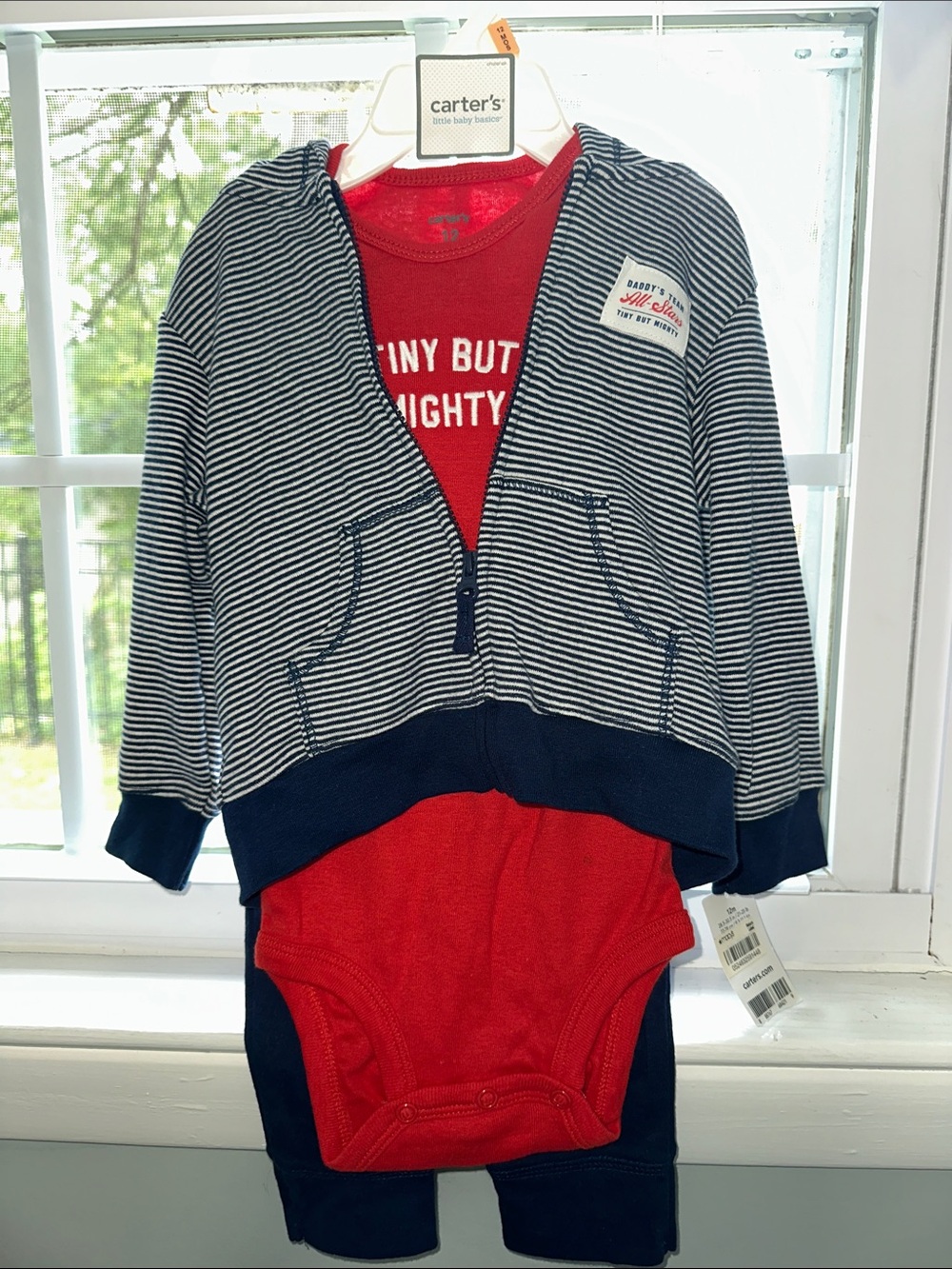 Carter's Red Bodysuit with Navy & White Striped Hoodie One-Piece